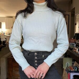 Women's Vintage Ribbed Turtleneck Sweater - Light Blue